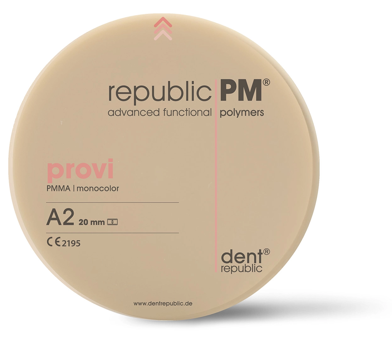 Zahnfarbener PMMA-Fräsrohling republic PM provi für temporäre Kronen und Brücken im Dentallabor.