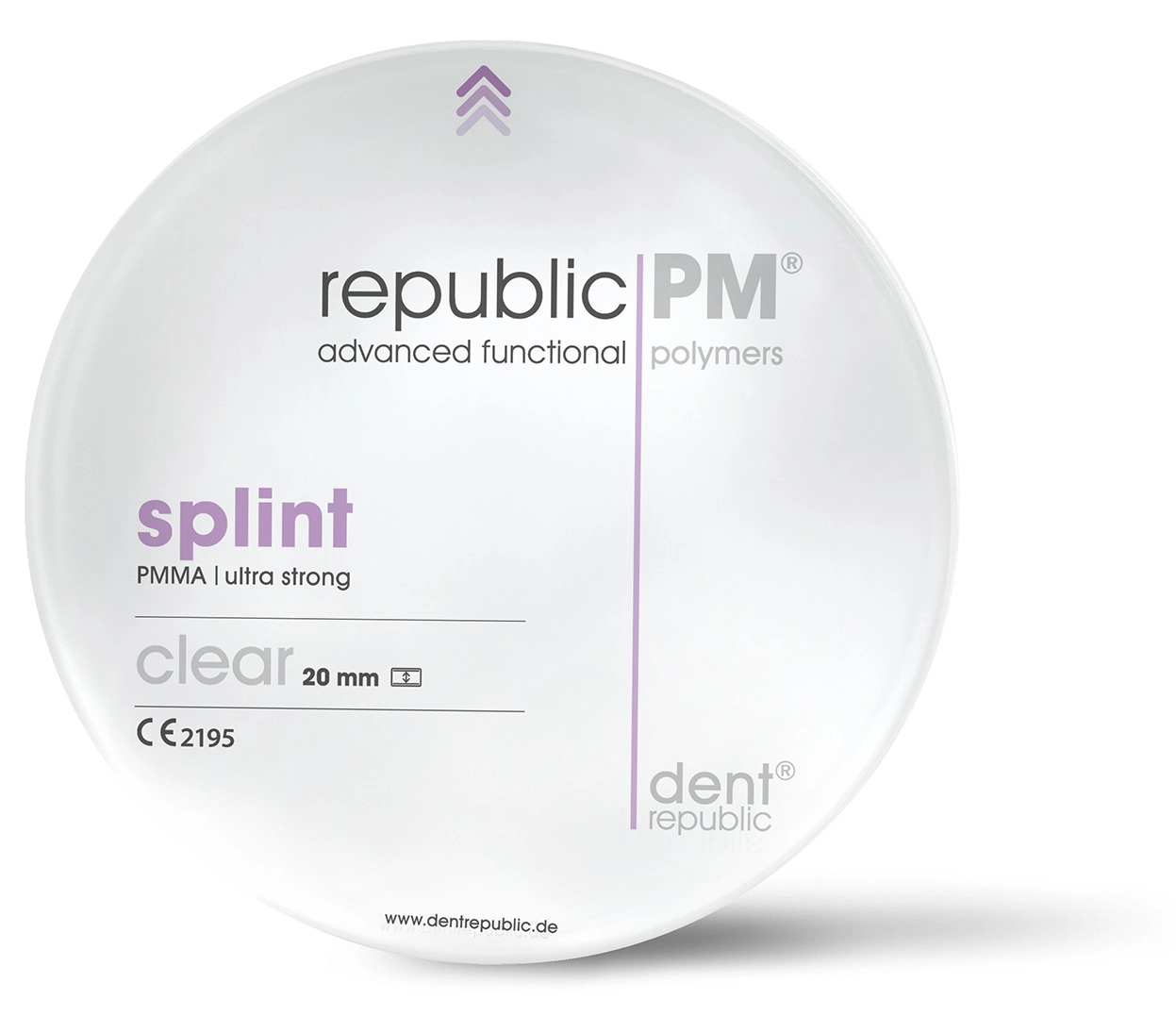 Transparenter PMMA-Fräsrohling republic PM splint ultra strong für bruchfeste Aufbissschienen.
